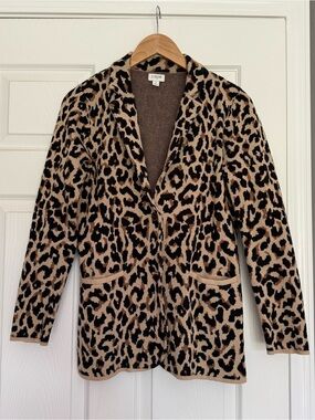 J. Crew Leopard-Print Knit Blazer in Beige and Black